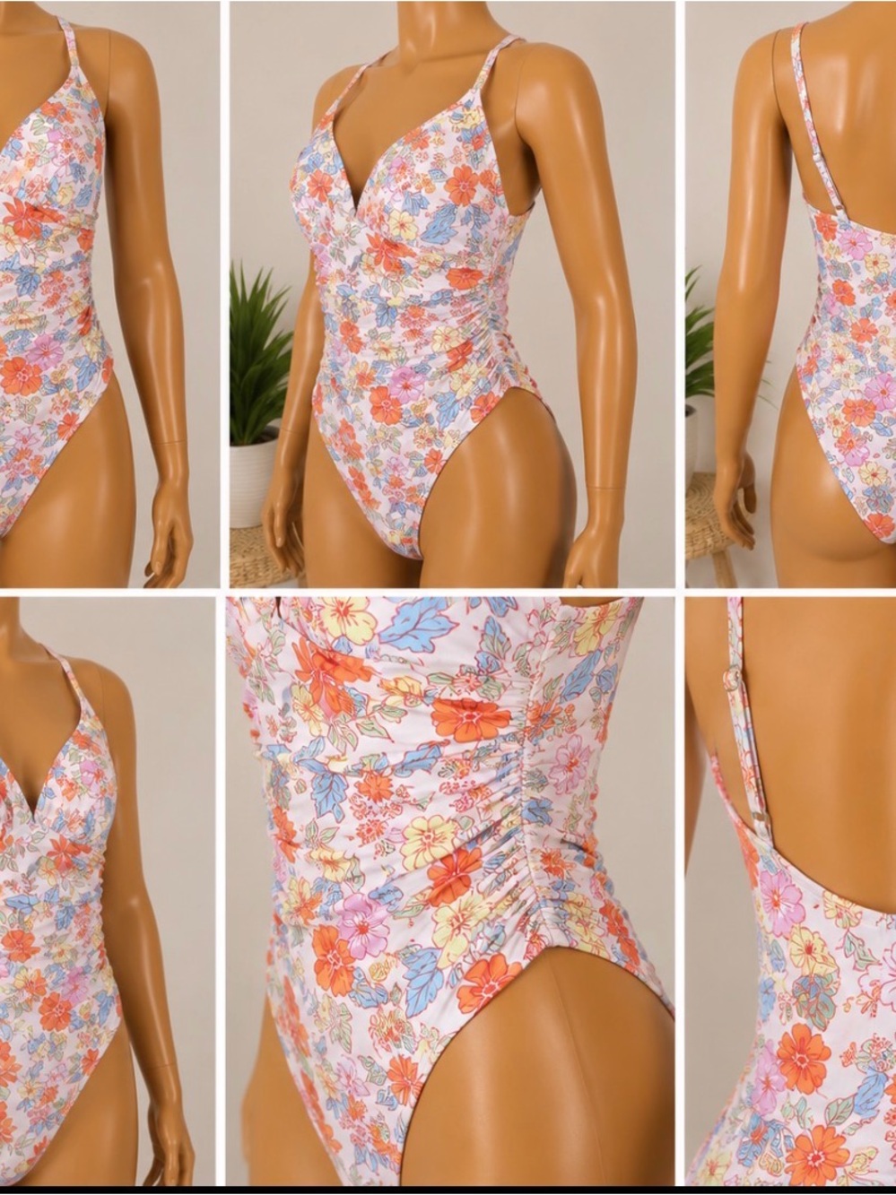 Cupshe Pastel Floral One-Piece Swimsuit in Peach, Pink & Blue